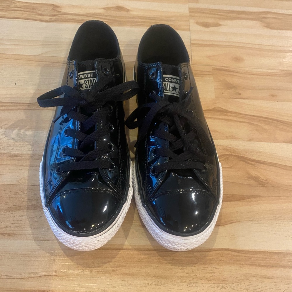 Black Patent Leather Converse Sneakers! Only Worn Twice. Size 37.5 but fits 8.